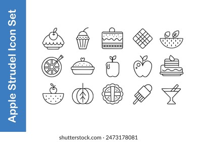 Apple strudel day icon set with vector. 