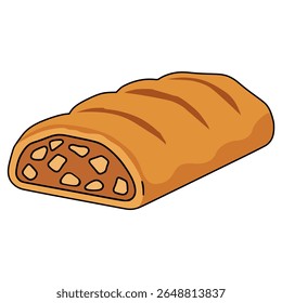 apple strudel germany traditional food sweet flat color vector illustration template design