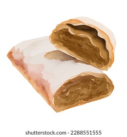 apple strudel with style hand drawn digital painting illustration