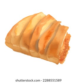 apple strudel with style hand drawn digital painting illustration