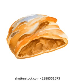 apple strudel with style hand drawn digital painting illustration