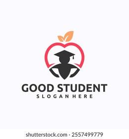 Apple student logo design template. Health school major concept. Creative vector symbol.