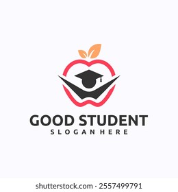 Apple student logo design template. Health school major concept. Creative vector symbol.