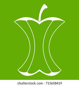 Apple stump icon white isolated on green background. Vector illustration