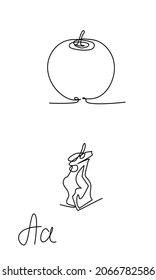 Apple tropieza con una línea continua. Las manzanas establecen una sola línea. Ilustración vectorial en blanco y negro 