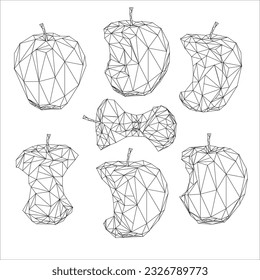 apple in the style of low poly. black outline apple