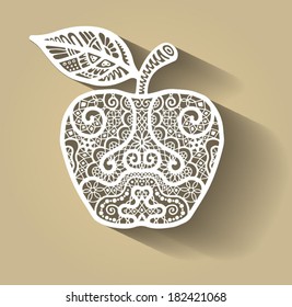 Apple, stylized abstract decoration, white lace pattern, flat icon style