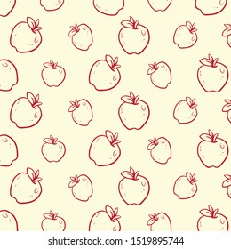 Apple Summer Pattern drawing line Fruit on Background. Vector illustration