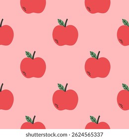 Padrão de verão de maçã sobre fundo rosa. Padrão simples sem emenda com maçãs. Projeto vetorial para cartão de saudação e convite de férias de verão sazonais