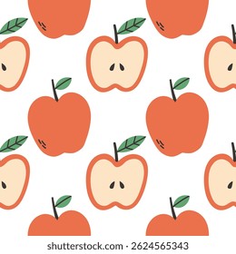 Apple summer pattern on white background. Simple seamless pattern with apples. Vector design for greeting card and invitation of seasonal summer holiday