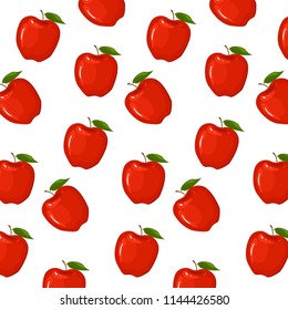 Apple summer pattern with red apples and green leaves isolated on white background. Fruit concept. Healthy eating