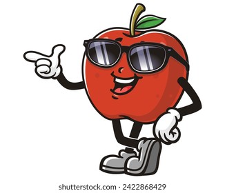 Apple with sunglasses cartoon mascot illustration character vector clip art hand drawn