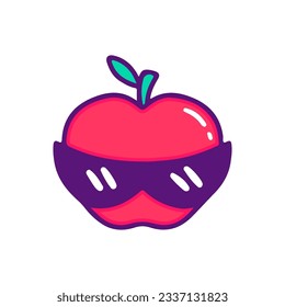 Apple with sunglasses, illustration for t-shirt, sticker, or apparel merchandise. Doodle, retro, and cartoon style.
