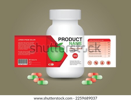 Apple supplement bottle Packaging, Cosmetic packaging. product design. Beauty label, 3d supplement bottle, 3d white plastic Pills box, White medical container. healthcare bottle, realistic mock-up. 