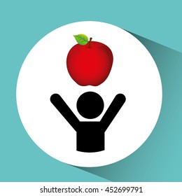 apple surrounded by a measuring tape, healthy life style, vector illustration