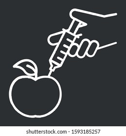 Apple with syringe chalk icon. Genetically modified food, fruits. Organic chemistry. DNA modification. Changing genome. Agricultural modern technologies. Isolated vector chalkboard illustration
