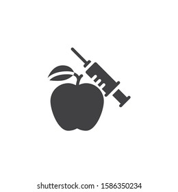 Apple with syringe vector icon. filled flat sign for mobile concept and web design. GMO, genetic engineering glyph icon. Symbol, logo illustration. Vector graphics