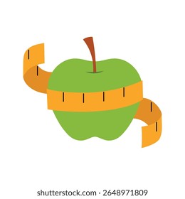 apple with a tape measure, diet symbol illustration