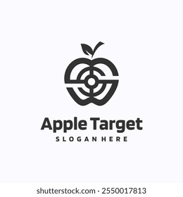 Apple target logo design template. Shooting and aiming focus concept. Creative vector symbol.