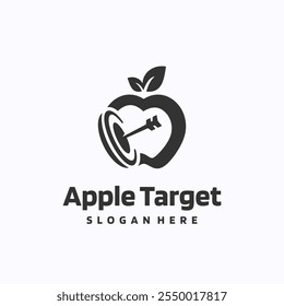 Apple target logo design template. Shooting and aiming focus concept. Creative vector symbol.
