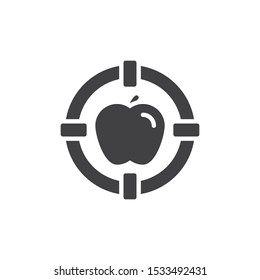 Apple with target vector icon. filled flat sign for mobile concept and web design. Apple targeting glyph icon. Education symbol, logo illustration. Vector graphics