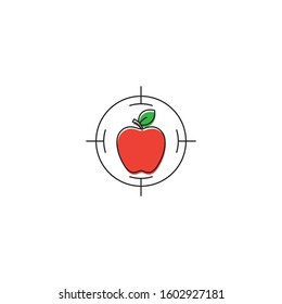 Apple with target vector icon symbol isolated on white background