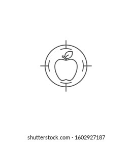 Apple with target vector icon symbol isolated on white background