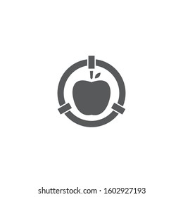 Apple with target vector icon symbol isolated on white background