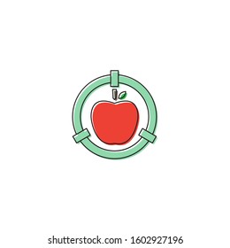 Apple with target vector icon symbol isolated on white background