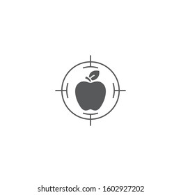 Apple with target vector icon symbol isolated on white background