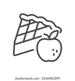 Apple Tart Icon. Simple Line Illustration of an Apple Tart Slice, Representing Homemade Pastries and Organic Desserts.