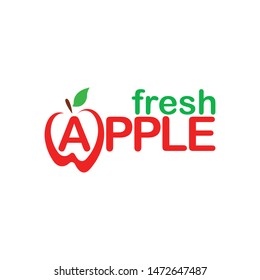Apple text logo with fruit apple in place of the letter A, logo design with creative ideas for business companies.