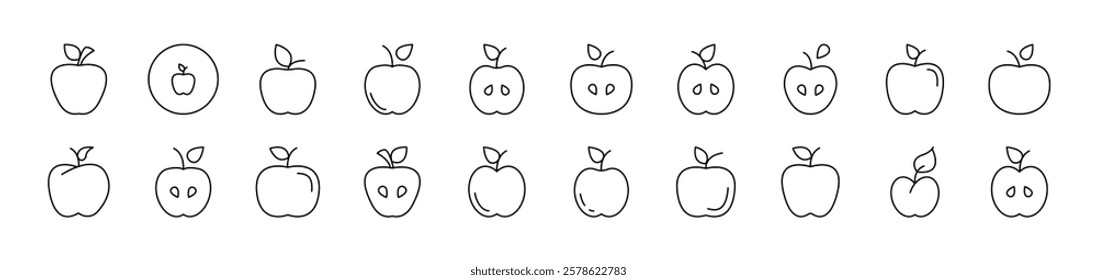 Apple Thin Icons Collection. Editable Stroke. Suitable for Web Sites, Books, Cards, Apps 