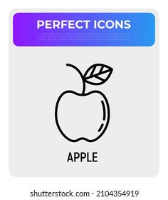 Icono de línea delgada de Apple. Alimentos orgánicos saludables. Ilustración vectorial.