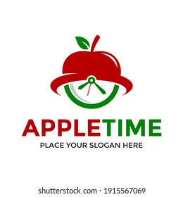 Apple time vector logo template. This design use fruit  and clock symbol. Suitable for food.