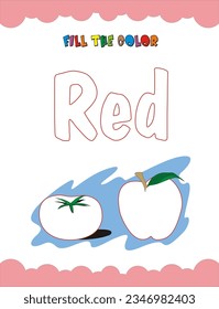 Apple and tomato coloring book page for kids. Coloring book for kids, Coloring worksheet, Color the picture, Coloring outline, Color an apple worksheet, Color a tomato worksheet, Fill the color