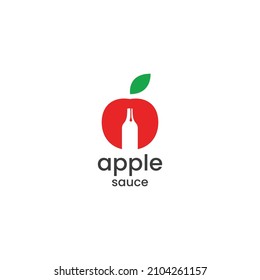 Apple Or Tomato With Negative Space Of Bottle, Apple Or Tomato Sauce Fresh Minimal Logo Icon Sign Symbol Design Concept. Vector Illustration