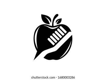 Apple and toothbrush combination logo sign symbol in flat style on white background