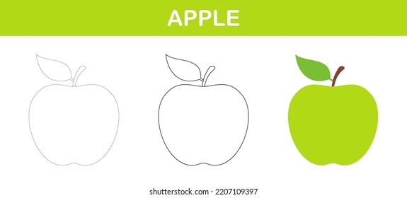 Apple tracing and coloring worksheet for kids