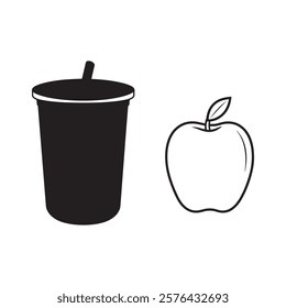 apple and a trash can silhouette vector illustration icon type design 