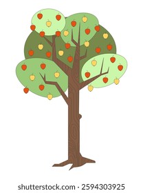 Apple tree 2D cartoon object. Appletree nature. Organic farming, countryside orchard and fresh fruits. Seasonal harvest isolated element flat vector clip art on white. Spot illustration