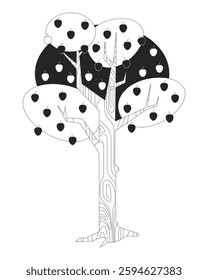 Apple tree 2D line object. Appletree nature. Organic farming, countryside orchard and fresh fruits. Seasonal harvest isolated clipart vector ink outline item. Monochrome spot illustration