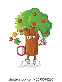 Apple tree against viruses cartoon. cartoon mascot vector