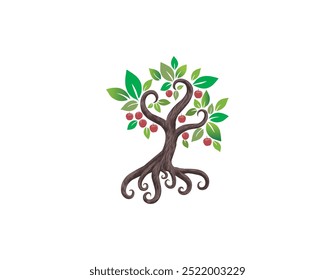 apple tree, ancient mystical tree with spiral roots