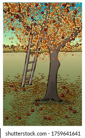 Apple tree with apples. Vector illustration
