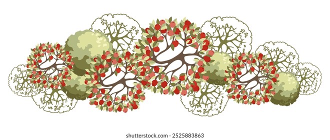 Apple Tree for architectural floor plans. Top view element. Entourage design for the landscape design plan. Vector illustration.