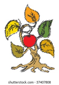 Apple tree in autumn color.