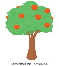 Árbol de manzanas con grandes frutos maduros rojos. ilustración vectorial en diseño plano aislado en fondo blanco.