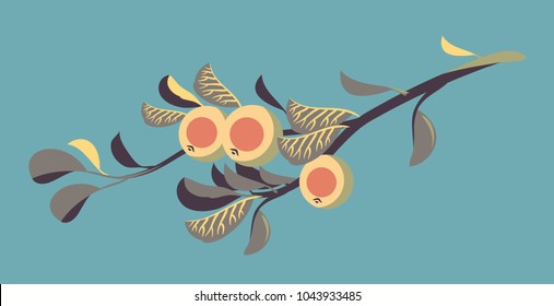 Apple tree branch with apples in retro style