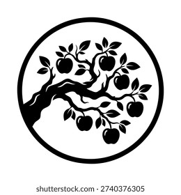 Apple tree branch with apples, vector icon.